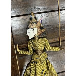 Vintage Indonesian Wayang Golek Puppet Hand-Carved Painted Wood Rod Puppet